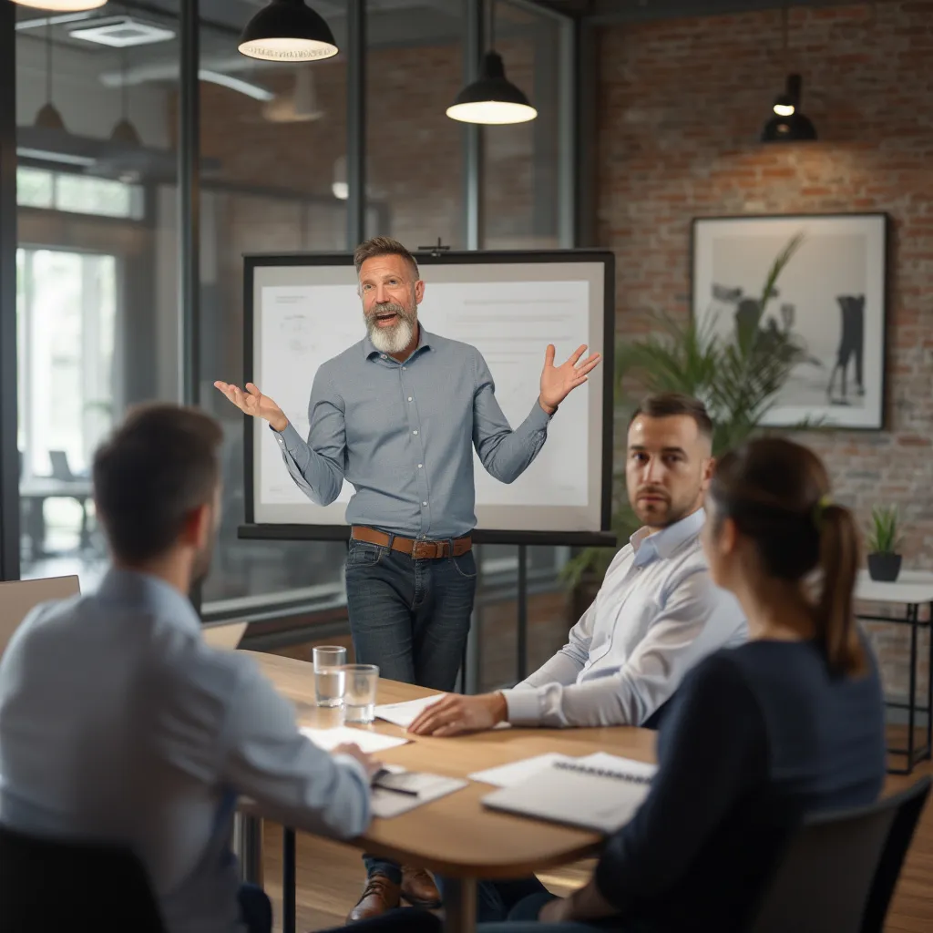 Consultor de negocios analizando gráficos con un cliente en una oficina